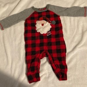 3-6 Month unisex Christmas Santa Outfit Onesie Sleeper Buffalo Plaid Casual